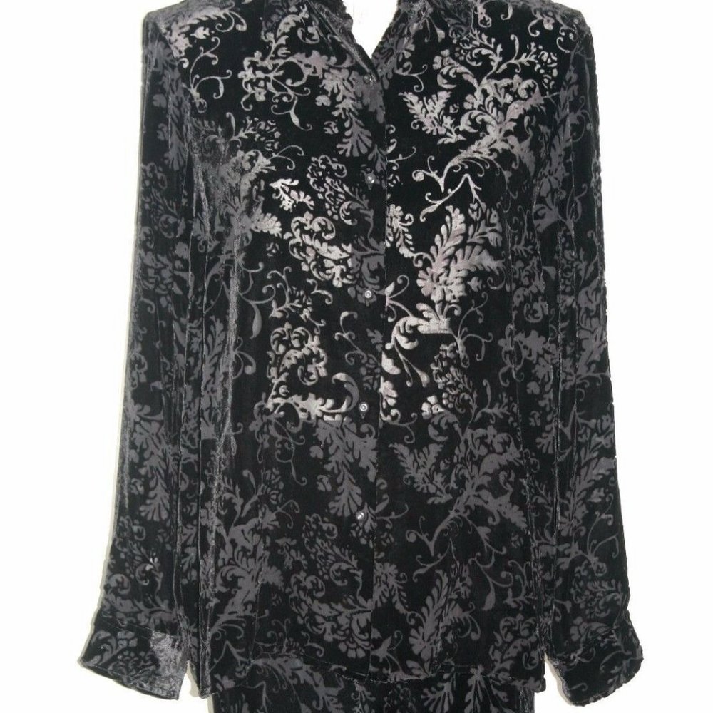 Burned Velvet black floral Set skirt blouse sz. 6